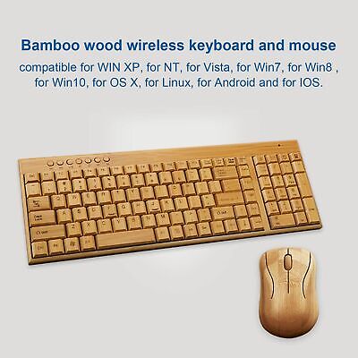 Bamboo Keyboard and Mouse, 2.4GHz Computer Devices with USB Receiver, Optiona...