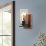 Kira Home Sedona 9" Modern Rustic Wall Sconce + Seeded Glass Cylinder Shade, ...