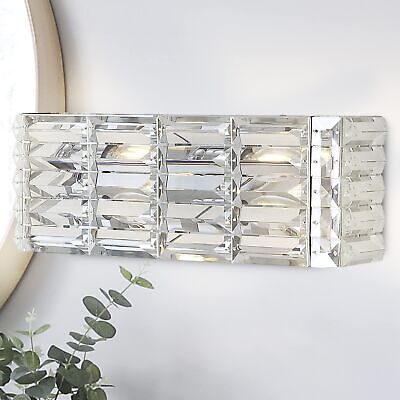 JONATHAN Y JYL7539A Evelyn Crystal Rectangle 17.5" 2-Light Iron/Crystal Glam ...