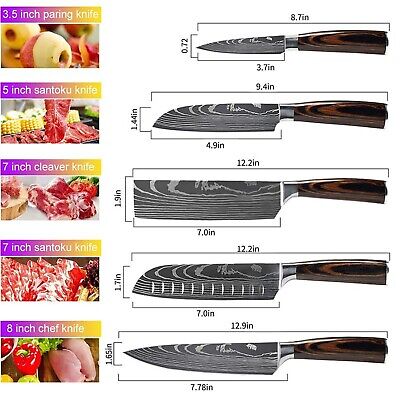 KEPEAK Kitchen Knife Set 5 piece, Chef Knife Santoku Cleaver Paring Knives Hi...