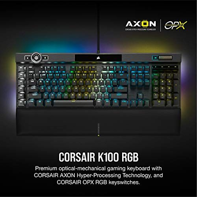 Corsair K100 RGB Optical-Mechanical Wired Gaming OPX- Optical Switch, Black