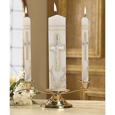 Hand Crafted Wedding Candle Set by Will & Baumer, Set of 3, Ornate Cross