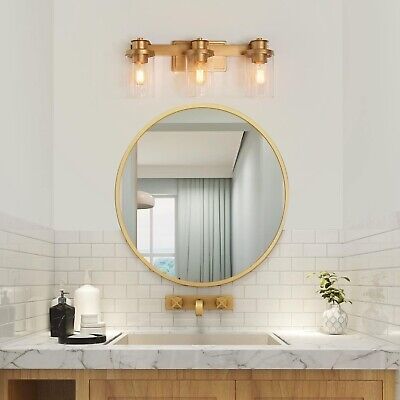 LALUZ Bathroom Light Fixtures, Gold Vanity Light Fixture with Seeded Glass Sh...