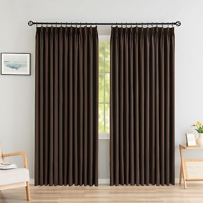 Total Blackout Pinch Pleat Curtain for Bedroom, Triple Weave Faux Linen Therm...