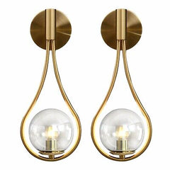 BOKT Gold Globe Glass Wall Sconce 2 Pack Mid-Century Modern Vanity Lights Ind...