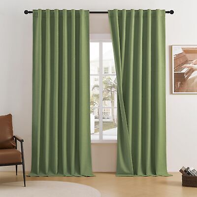 DUALIFE Light Sage Green Curtains 96 Inches Long for Bedroom 2 Panels Back Ta...