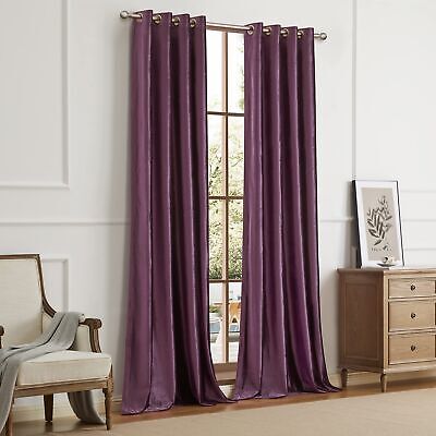 BULBUL Velvet Window Curtains 120 inch Length- 2 Panels Purple Living Room He...