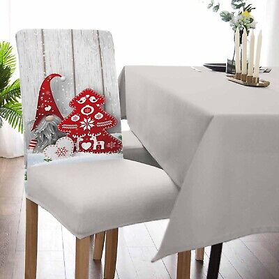 Dining Chair Slipcover, Christmas Cartoon Gnome Red Tree Wood Grain Board Win...