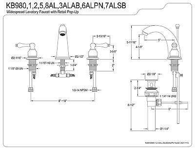 Kingston Brass KB987ALSB Victorian 2-Handle 8 in. Widespread Bathroom Faucet,...