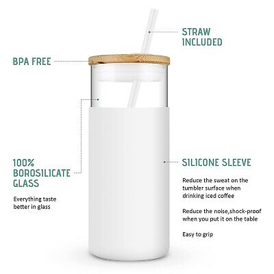 Tronco 20 oz Glass Tumbler Glass Water Bottle Straw Silicone Protective Sleev...