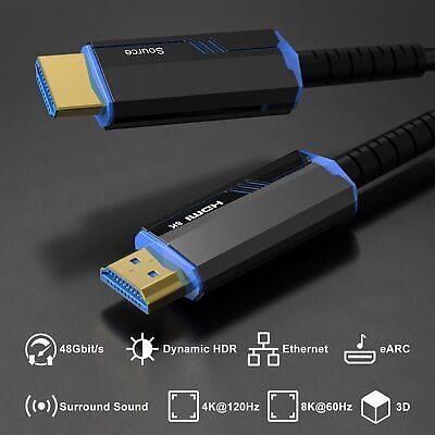 8K Long HDMI Fiber Optic Cable 66Feet/20m, 8K@60hz, 4K@120hz, HDMI 2.1 Cable ...