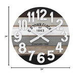 24" Wooden Multi-Color Maritime Coastal Beach Large Number Wall Clock (Gray, ...