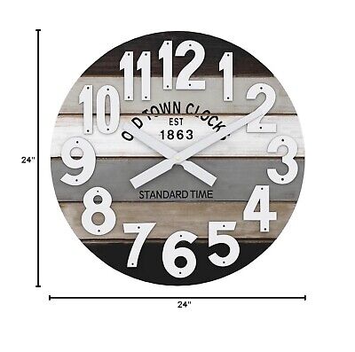 24" Wooden Multi-Color Maritime Coastal Beach Large Number Wall Clock (Gray, ...