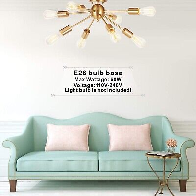 VINLUZ 8-Light Sputnik Chandelier Brushed Brass Semi Flush Mount Ceiling Ligh...