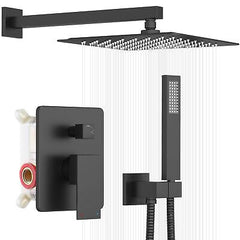 ESNBIA Shower System Black, Bathroom 10 Inches Rain Shower Head with Handheld...