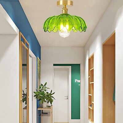 Glass Ceiling Light Modern Brass Ceiling Pendant Light Fixtures with Green Gl...