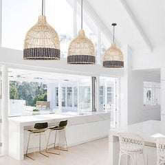 1 Light Rattan Pendant Light Coastal Wicker Boho Chandelier Handwoven Hanging...