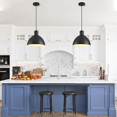 2 Pack Dome Pendant Light, Black Vintage Chandelier Farmhouse 12" Large Penda...