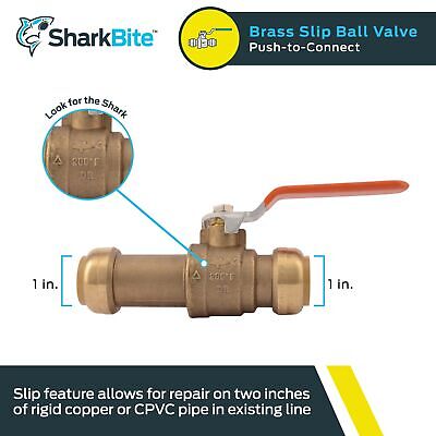 SharkBite 1 Inch Slip Ball Valve, Push to Connect Brass Plumbing Fitting, PEX...