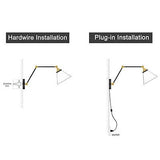 LNC Black Gold Wall Sconces, Glass Swing Arm Wall Lamp Adjustable Plug-in or ...