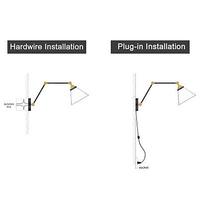 LNC Black Gold Wall Sconces, Glass Swing Arm Wall Lamp Adjustable Plug-in or ...