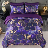 ZRNBAST 7 PC Hexagon Purple Queen Bed in A Bag Women Men Honeycomb Geometric ...