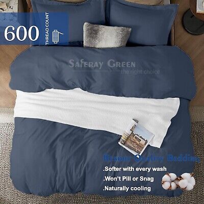 Steel Blue Duvet Cover Set King Size - Soft Long Staple Cotton Sateen Weave 3...