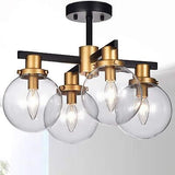 Warehouse of Tiffany CM084/4 Tegan Black & Gold 4 Ceiling Light with Glass Sh...