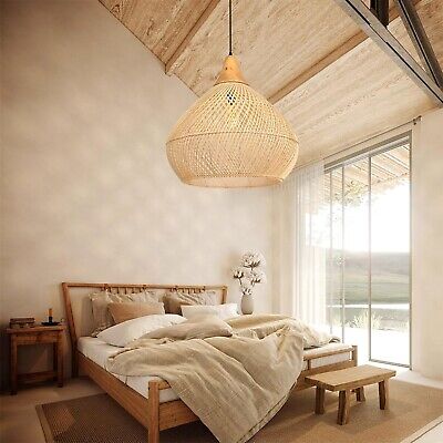 Arturesthome Rustic Woven Pendant Light, Rattan Basket Lampshade Coastal Hang...