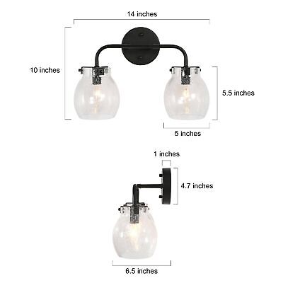 KSANA Black Bathroom Light Fixtures, 2 Light Matte Black Vanity Lights for Ba...