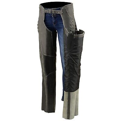 Milwaukee Leather Chaps for Women Distress Grey Premium Skin- Accent Lace Gro...