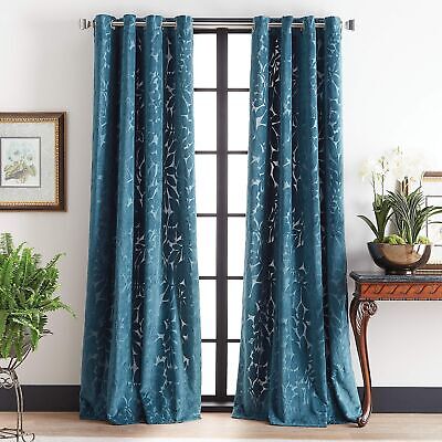 Martha Stewart Sherwood Velvet Grommet Window Curtain Panel Pair, 95", Teal