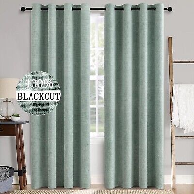 MIULEE Linen Texture Curtains for Bedroom Solid 100% Blackout Thermal Insulat...