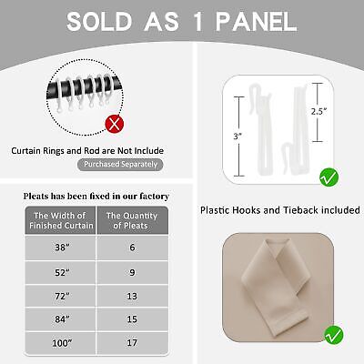 72W x 96L Inches Pinch Pleat Curtain Thermal Insulated Room Darkening Pleated...