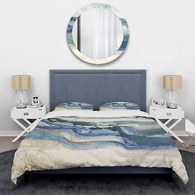 Coast Blue Sea Waves Watercolour Nautical & Coastal Duvet Cover Set, Blue Duv...