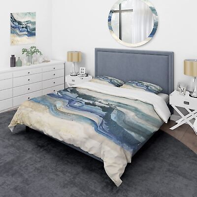 Coast Blue Sea Waves Watercolour Nautical & Coastal Duvet Cover Set, Blue Duv...