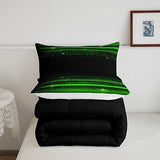 Ombre Stripes Bedding Set Queen Black Green Outer Space Comforter Modern Grad...