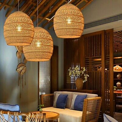 Arturesthome Boho Wicker Chandelier, Rustic Rattan Basket Pendant Light Fixtu...