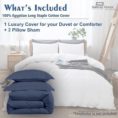 Steel Blue Duvet Cover Set King Size - Soft Long Staple Cotton Sateen Weave 3...