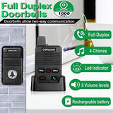 Wireless Doorbell, OWNZNN Full Duplex Doorbell Upgrade, 1000ft Range Waterpro...