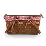 Kansas Handwoven Wood Picnic Basket Red & White Gingham Pattern