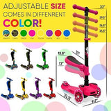 Hurtle 3-Wheeled Scooter for Kids - Wheel LED Lights, Adjustable Lean-to-Stee...