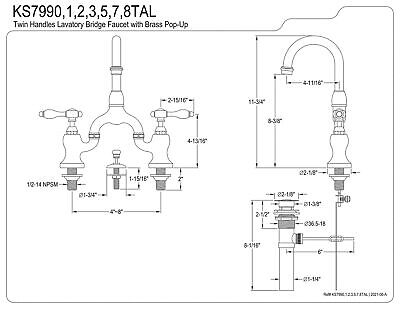 Kingston Brass KS7991TAL 4 5/8" in Spout Reach Bridge Lavatory Faucet with Br...