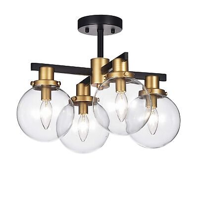 Warehouse of Tiffany CM084/4 Tegan Black & Gold 4 Ceiling Light with Glass Sh...