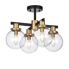 Warehouse of Tiffany CM084/4 Tegan Black & Gold 4 Ceiling Light with Glass Sh...