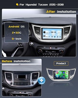 Roinvou 2+32G Android CarPlay Stereo for 2015-2018 Hyundai Tucson, 9'' Touch ...