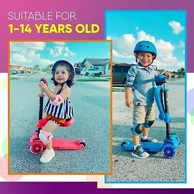 Hurtle 3-Wheeled Scooter for Kids - Wheel LED Lights, Adjustable Lean-to-Stee...