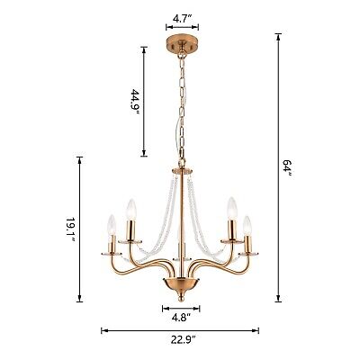 Modern Gold Chandelier Light Fixture, 5 Light Farmhouse Brass Ceiling Light F...