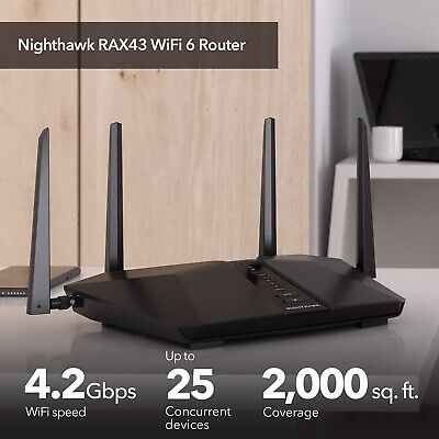 NETGEAR Nighthawk WiFi 6 Router (RAX43) 5-Stream Dual-Band Gigabit Router, AX...