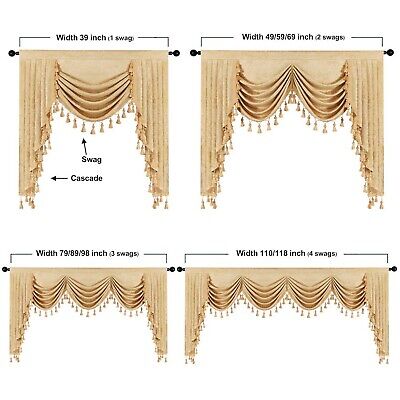 ELKCA Gold Chenille Window Curtains Valance for Living Room Luxury Waterfall ...